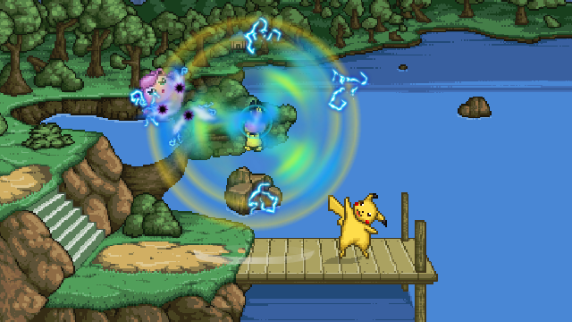 Pichu will jump up and shock anyone nearby with a powerful “Thunder Wave”.